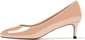 MODENCOCO Women's Round Toe Slip On Patent Leather Kitten Low Heel Pumps Shoes for Business Office Work 2 Inch