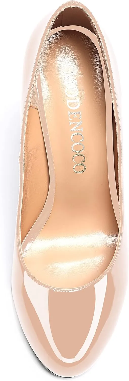 MODENCOCO Women's Round Toe Slip On Patent Leather Kitten Low Heel Pumps Shoes for Business Office Work 2 Inch