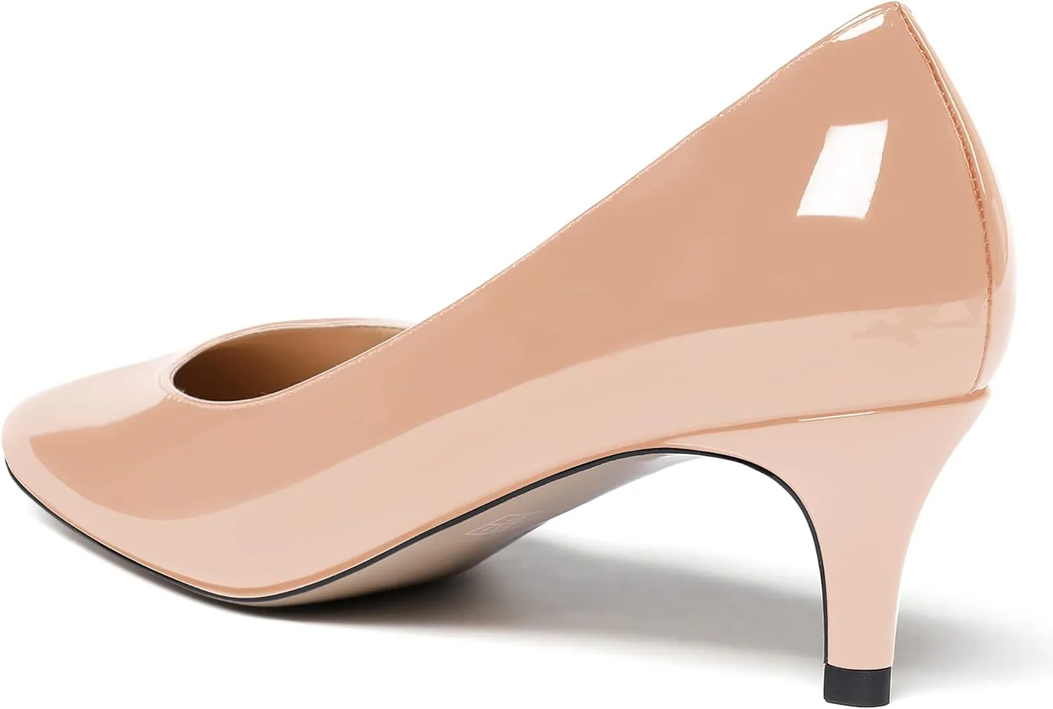 MODENCOCO Women's Round Toe Slip On Patent Leather Kitten Low Heel Pumps Shoes for Business Office Work 2 Inch