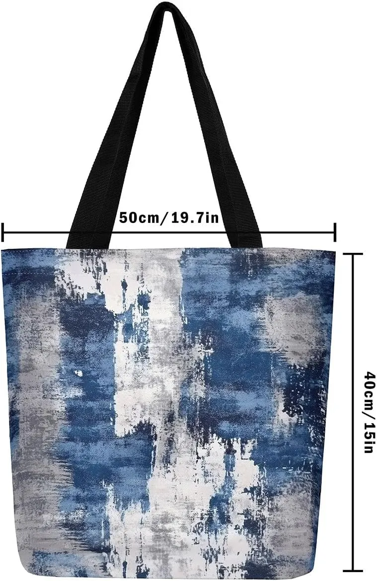 Modern Abstract Canvas Tote Bag Vintage Ombre Art Sandproof Beach Bag,Minimalism Red Orange Blue