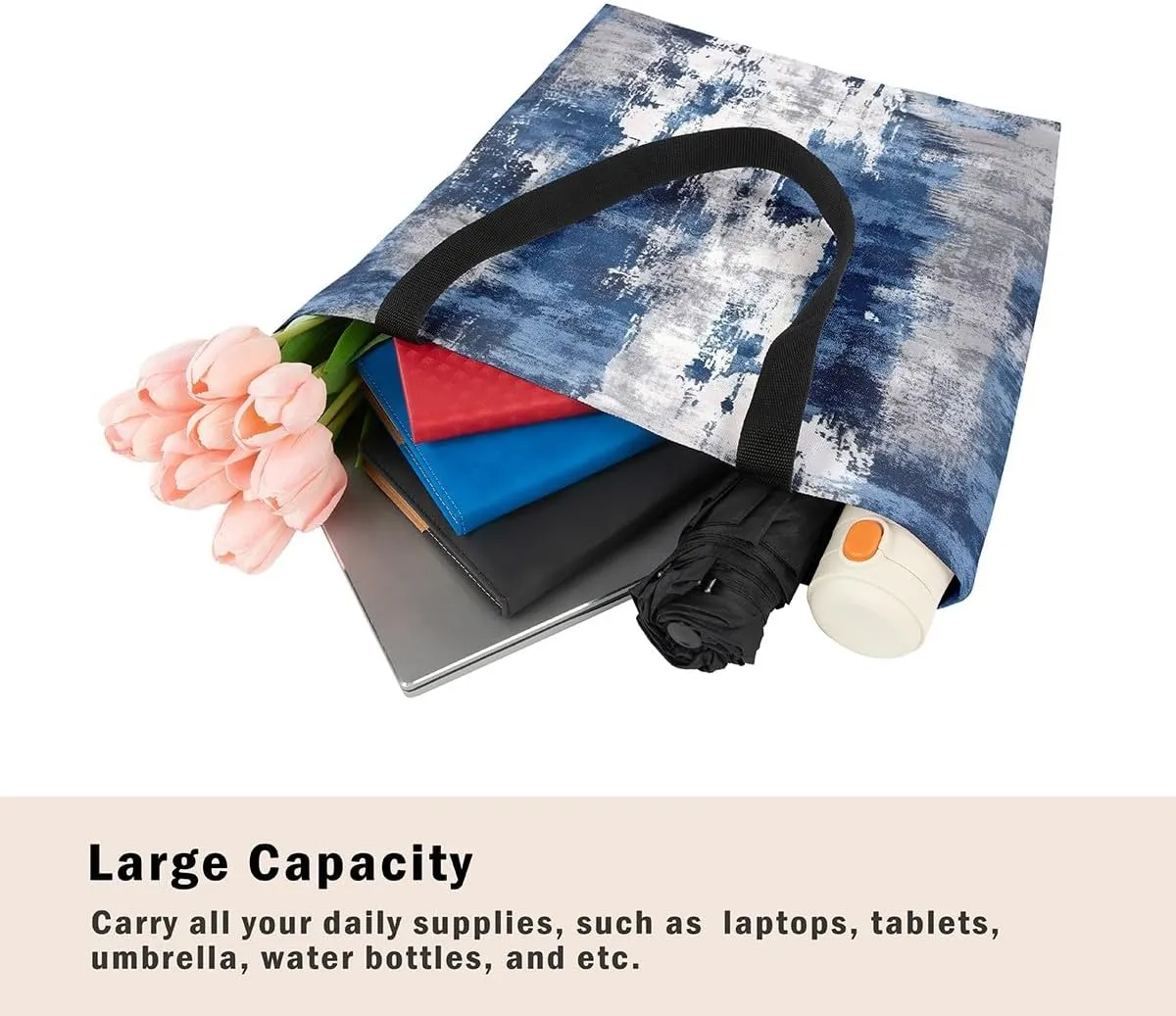 Modern Abstract Canvas Tote Bag Vintage Ombre Art Sandproof Beach Bag,Minimalism Red Orange Blue