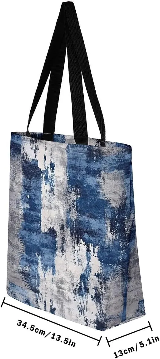 Modern Abstract Canvas Tote Bag Vintage Ombre Art Sandproof Beach Bag,Minimalism Red Orange Blue