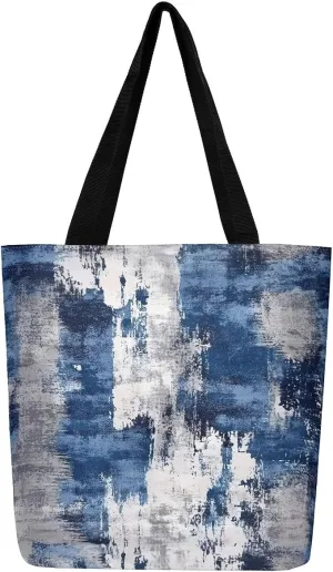 Modern Abstract Canvas Tote Bag Vintage Ombre Art Sandproof Beach Bag,Minimalism Red Orange Blue