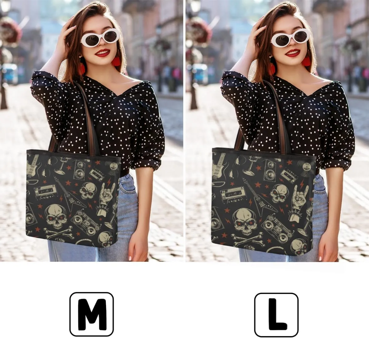 Modern Music Skull Tote Bag Tote Purse for Women with Zipper Womens Handbags for Work Travel