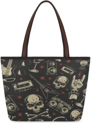 Modern Music Skull Tote Bag Tote Purse for Women with Zipper Womens Handbags for Work Travel