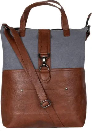 Mona B. Jamie Convertible Upcycled Canvas Tote and Landry Convertible Backpack with Vegan Leather Trim (Jamie Tote-Blue Fog…)