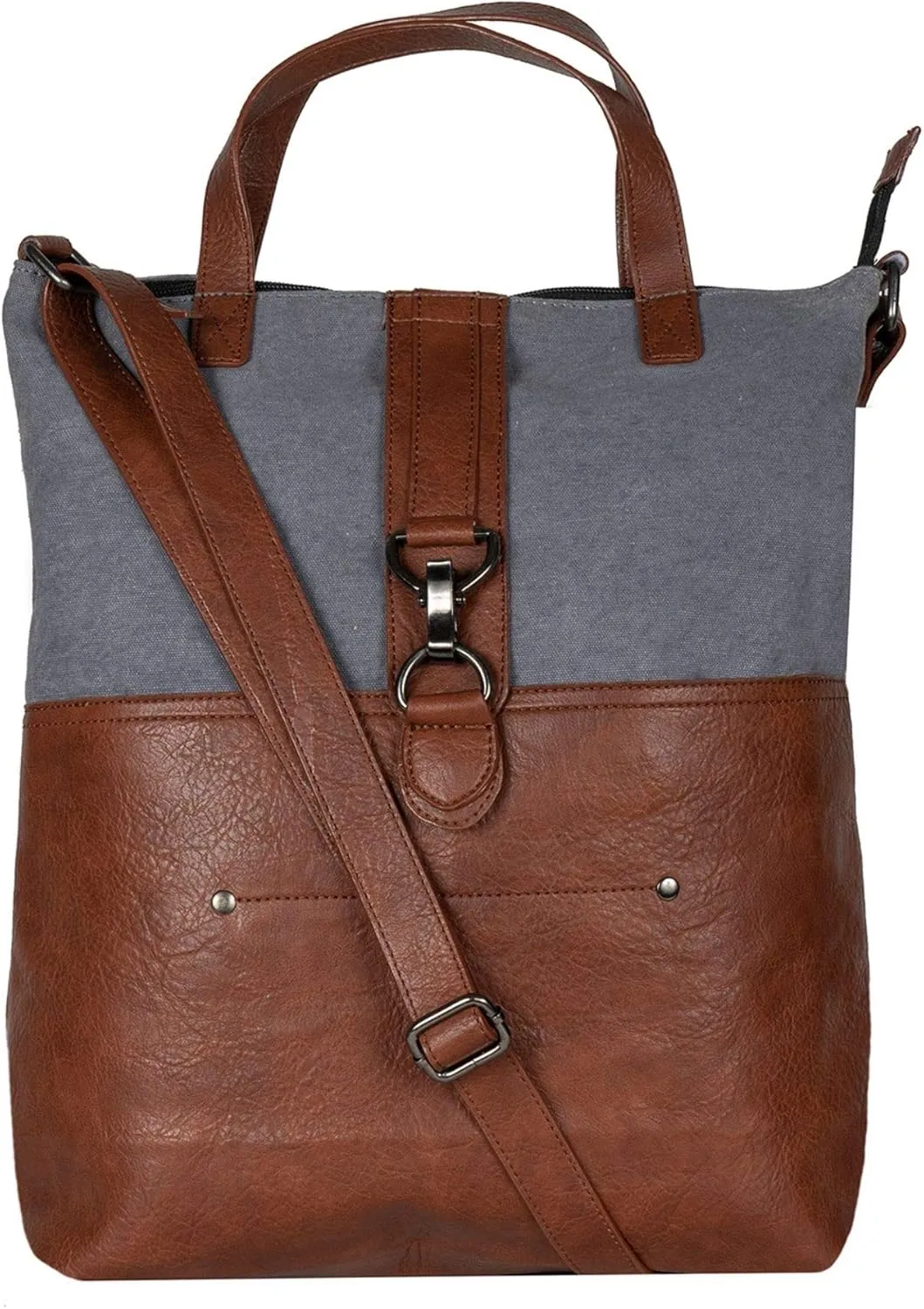 Mona B. Jamie Convertible Upcycled Canvas Tote and Landry Convertible Backpack with Vegan Leather Trim (Jamie Tote-Blue Fog…)