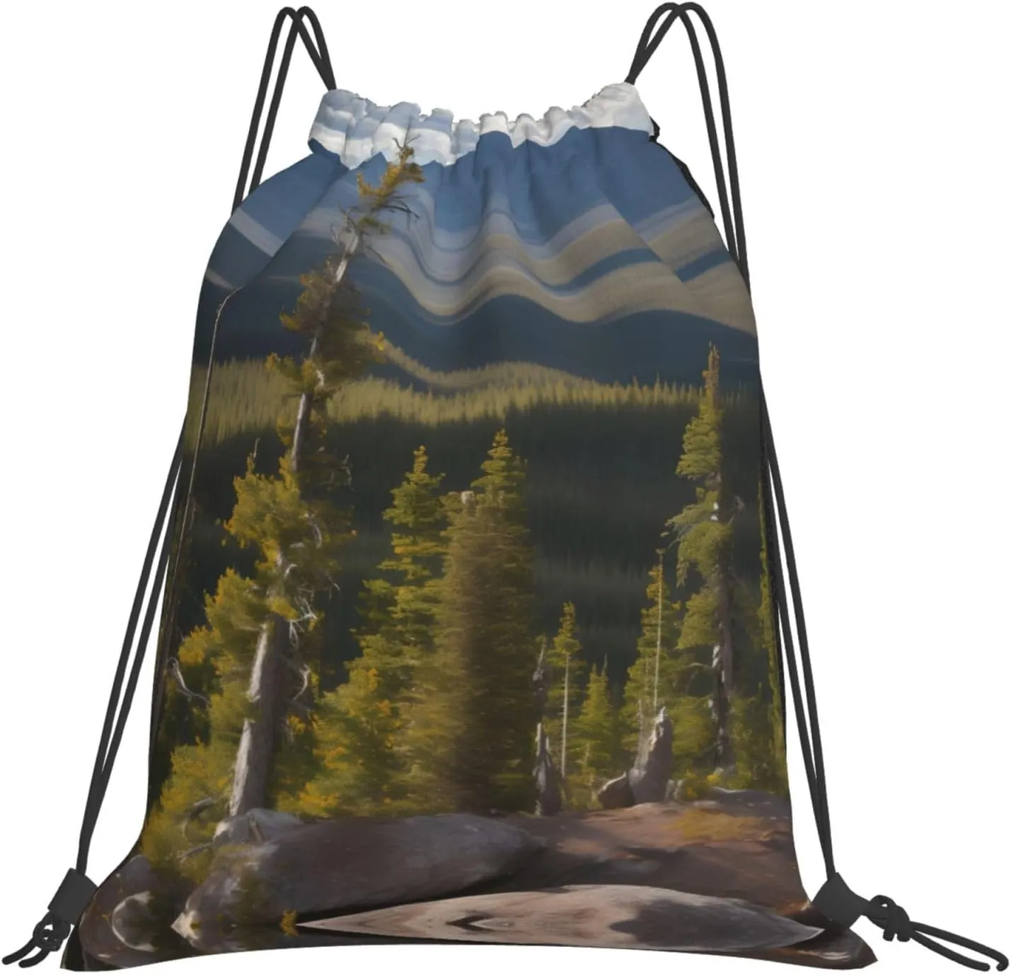 Moose Mountain Pine Tree Print Sports Drawstring Backpack,Water Resistant Bag, Gym Backpack for Women Men