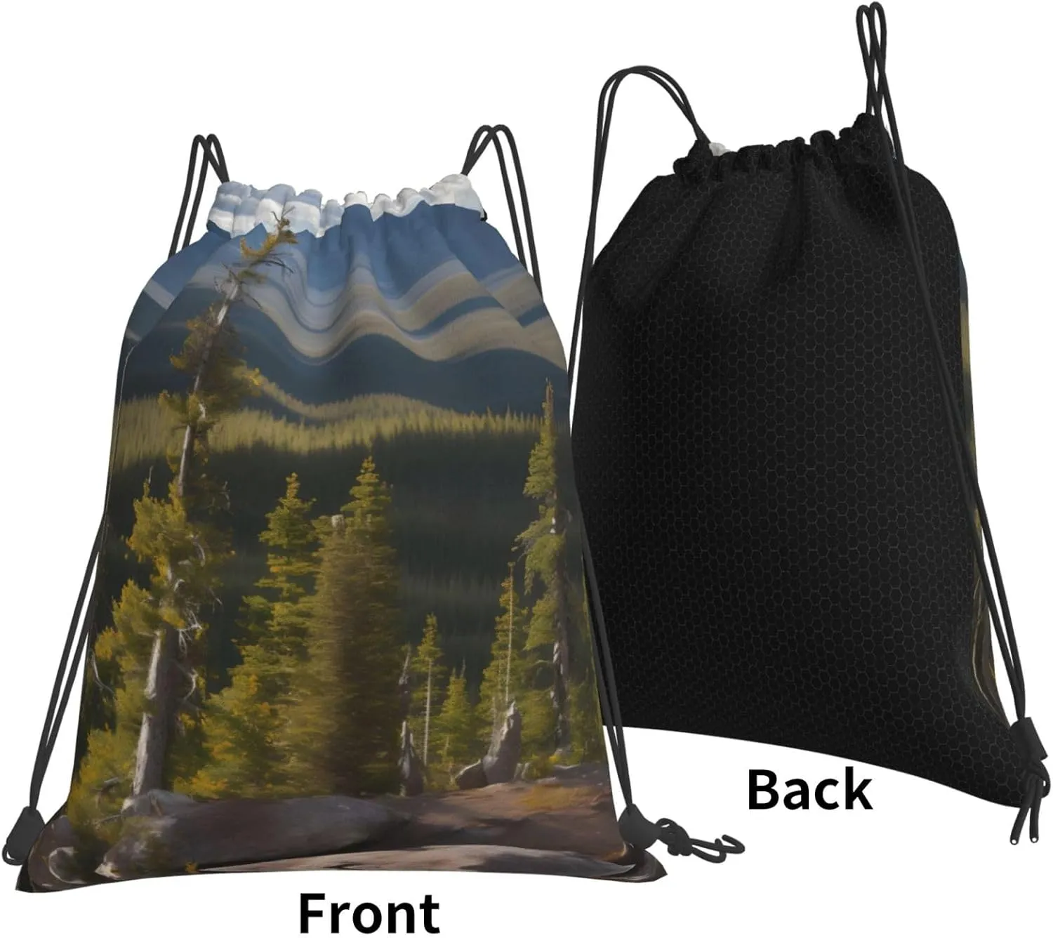 Moose Mountain Pine Tree Print Sports Drawstring Backpack,Water Resistant Bag, Gym Backpack for Women Men