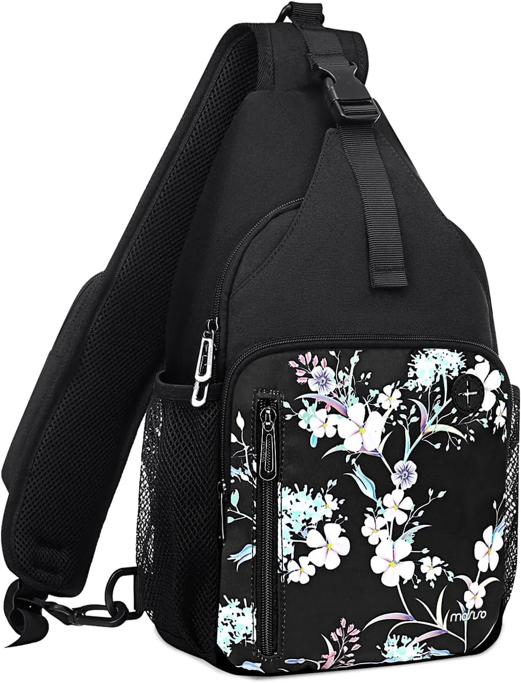 MOSISO Sling Backpack Bag, Herbs Flowers Plants Crossbody Shoulder Bag Travel Hiking Daypack Chest Bag with Front Square Pocket&USB Charging Port, Black