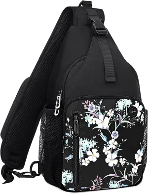 MOSISO Sling Backpack Bag, Herbs Flowers Plants Crossbody Shoulder Bag Travel Hiking Daypack Chest Bag with Front Square Pocket&USB Charging Port, Black