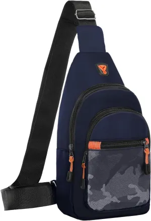 MOSISO Small Sling Backpack Crossbody Sling Bag, Lightweight Hiking Daypack Shoulder Chest Bag with Camouflage Front Pocket, Navy Blue