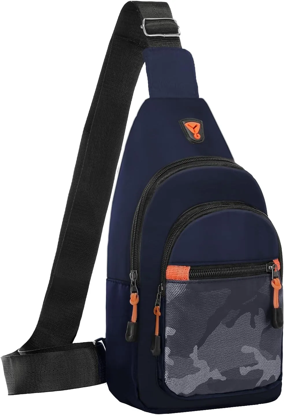 MOSISO Small Sling Backpack Crossbody Sling Bag, Lightweight Hiking Daypack Shoulder Chest Bag with Camouflage Front Pocket, Navy Blue