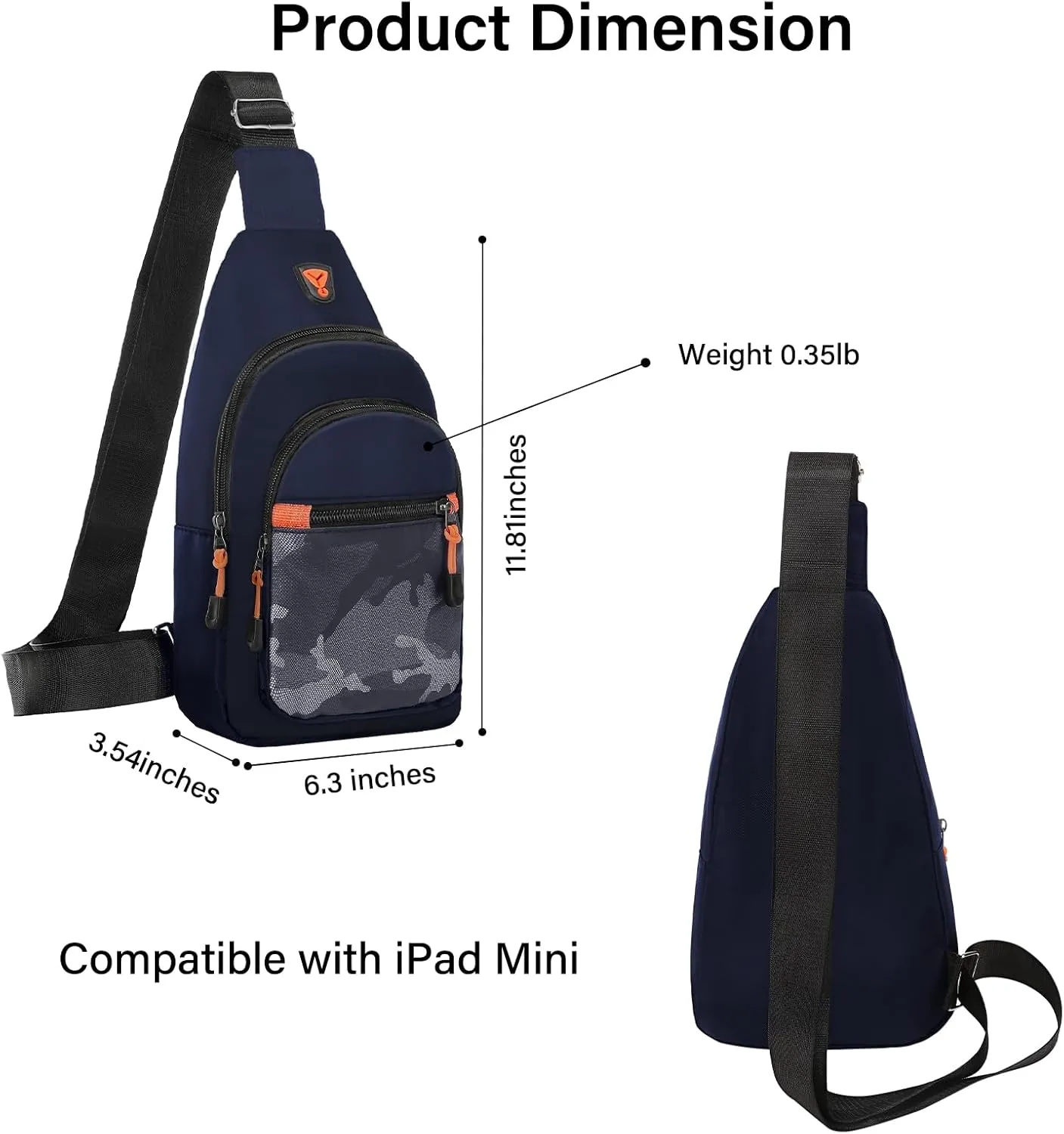 MOSISO Small Sling Backpack Crossbody Sling Bag, Lightweight Hiking Daypack Shoulder Chest Bag with Camouflage Front Pocket, Navy Blue