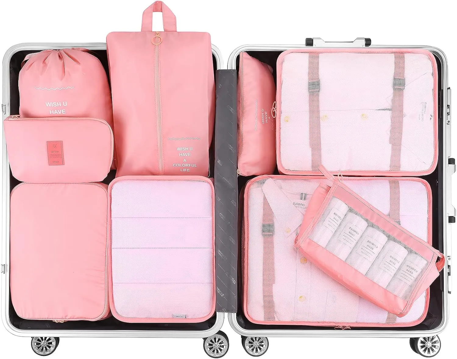 Mossio 9 Set Packing Cubes with Shoe Bag & Electronics Bag - Luggage Organizers Suitcase Travel Accessories