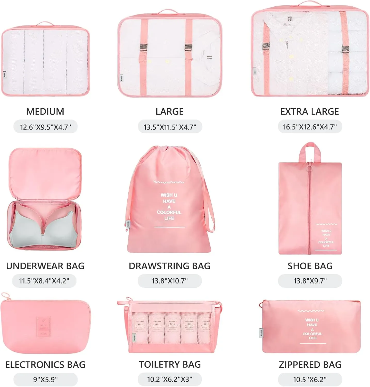 Mossio 9 Set Packing Cubes with Shoe Bag & Electronics Bag - Luggage Organizers Suitcase Travel Accessories