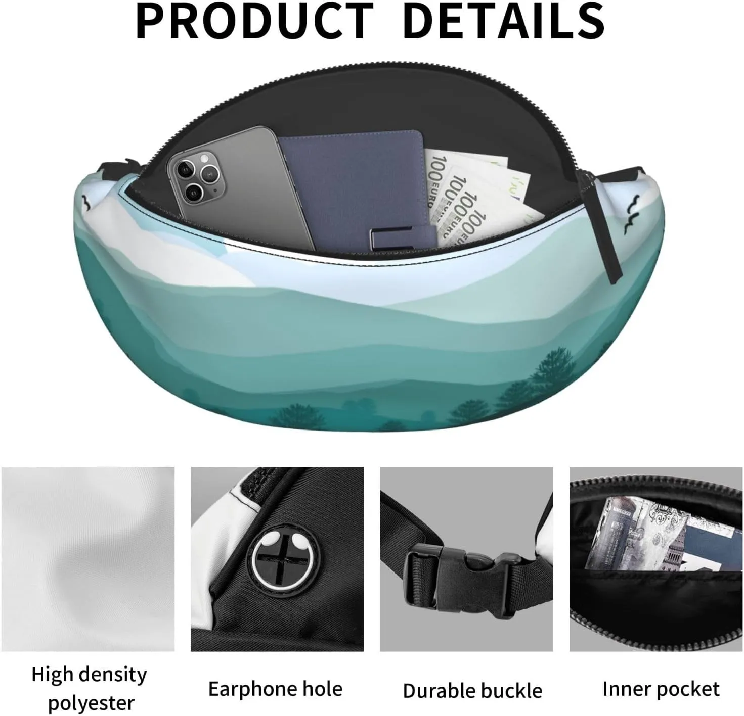 Mountain Landscape Fanny Pack, Crossbody Waist Packs for Women Men Waist Bags with Adjustable Strap for Travel Running Hiking Sport