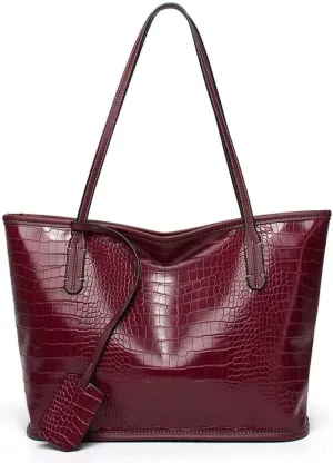 Mudono Tote Bag for Women Crocodile Print Handbag Large Capacity Shoulder Bag PU Leather Satchel Purse