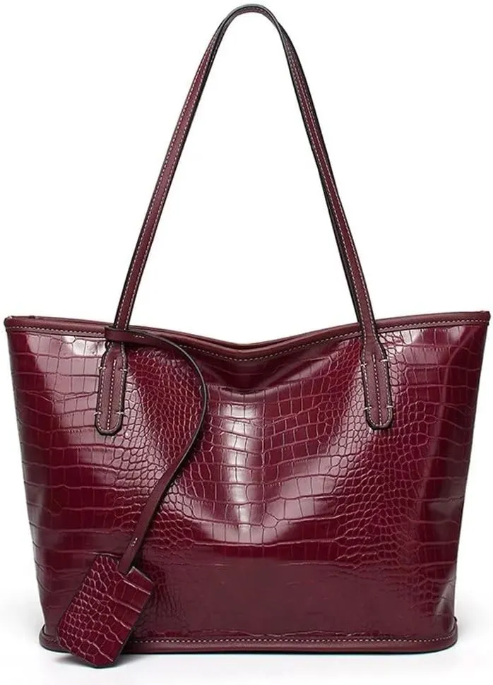 Mudono Tote Bag for Women Crocodile Print Handbag Large Capacity Shoulder Bag PU Leather Satchel Purse
