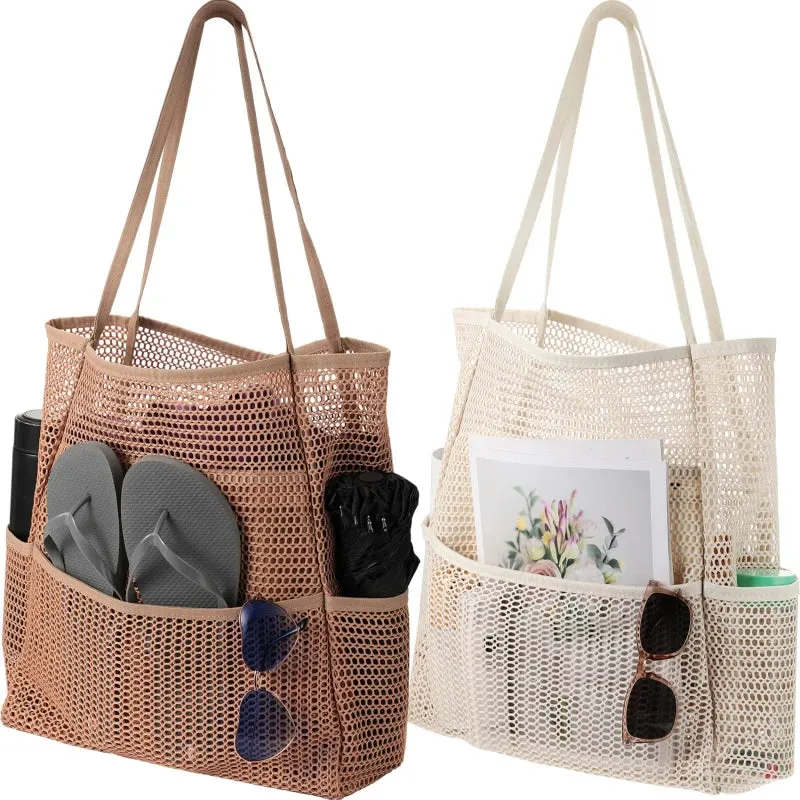 Multi Pockets Beach Bag For Towels Mesh Durable Travel Waterproof Tote Bag