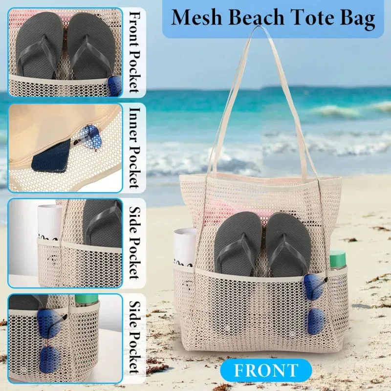 Multi Pockets Beach Bag For Towels Mesh Durable Travel Waterproof Tote Bag