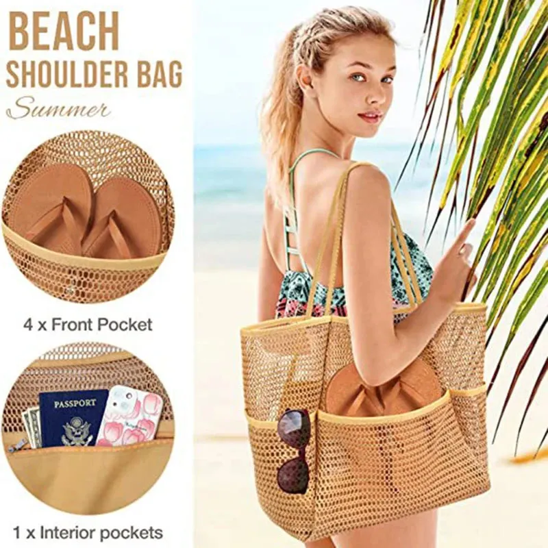 Multi Pockets Beach Bag For Towels Mesh Durable Travel Waterproof Tote Bag