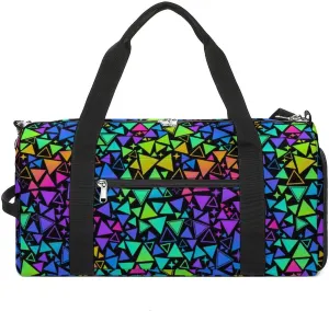 Multicolored Bright Triangles And Stars Sports Tote Gym Bag for Women Men, Overnight Bag with Shoe Compartment Water Resistant
