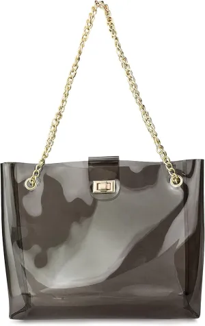 Multifunction Clear Chain Tote with Turn Lock Womens Shoulder Handbag (Clear)