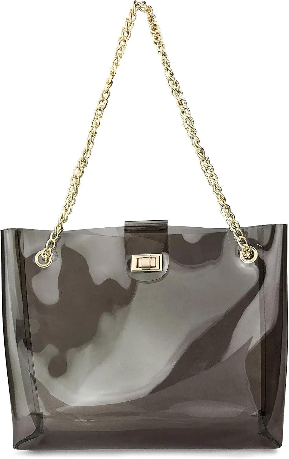 Multifunction Clear Chain Tote with Turn Lock Womens Shoulder Handbag (Clear)