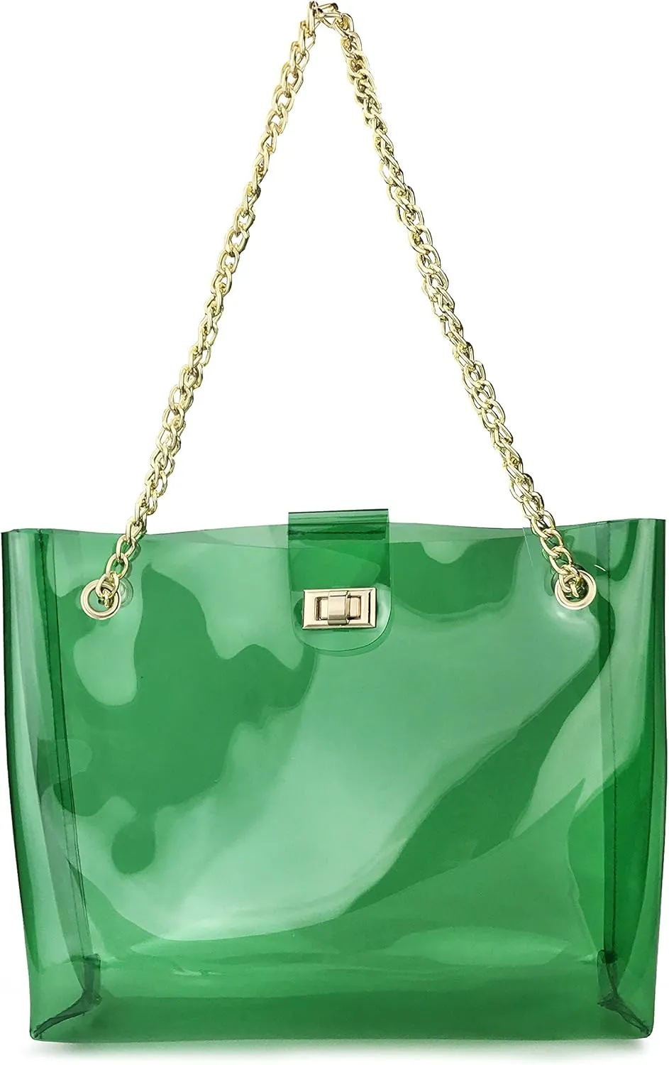 Multifunction Clear Chain Tote with Turn Lock Womens Shoulder Handbag (Clear)