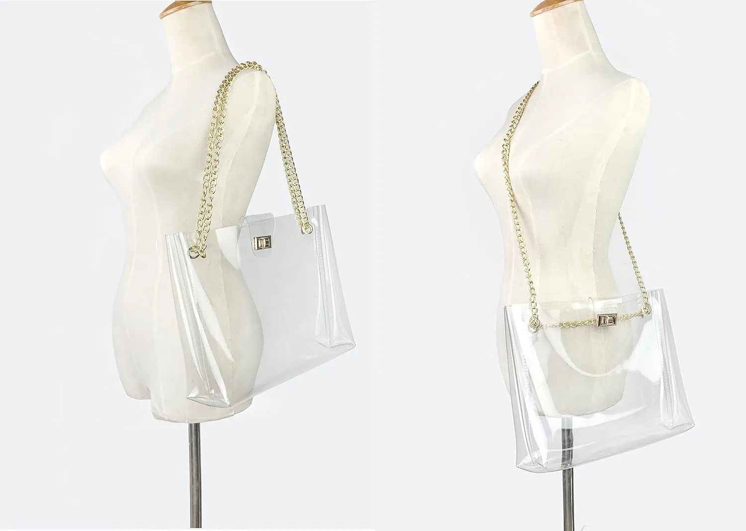Multifunction Clear Chain Tote with Turn Lock Womens Shoulder Handbag (Clear)
