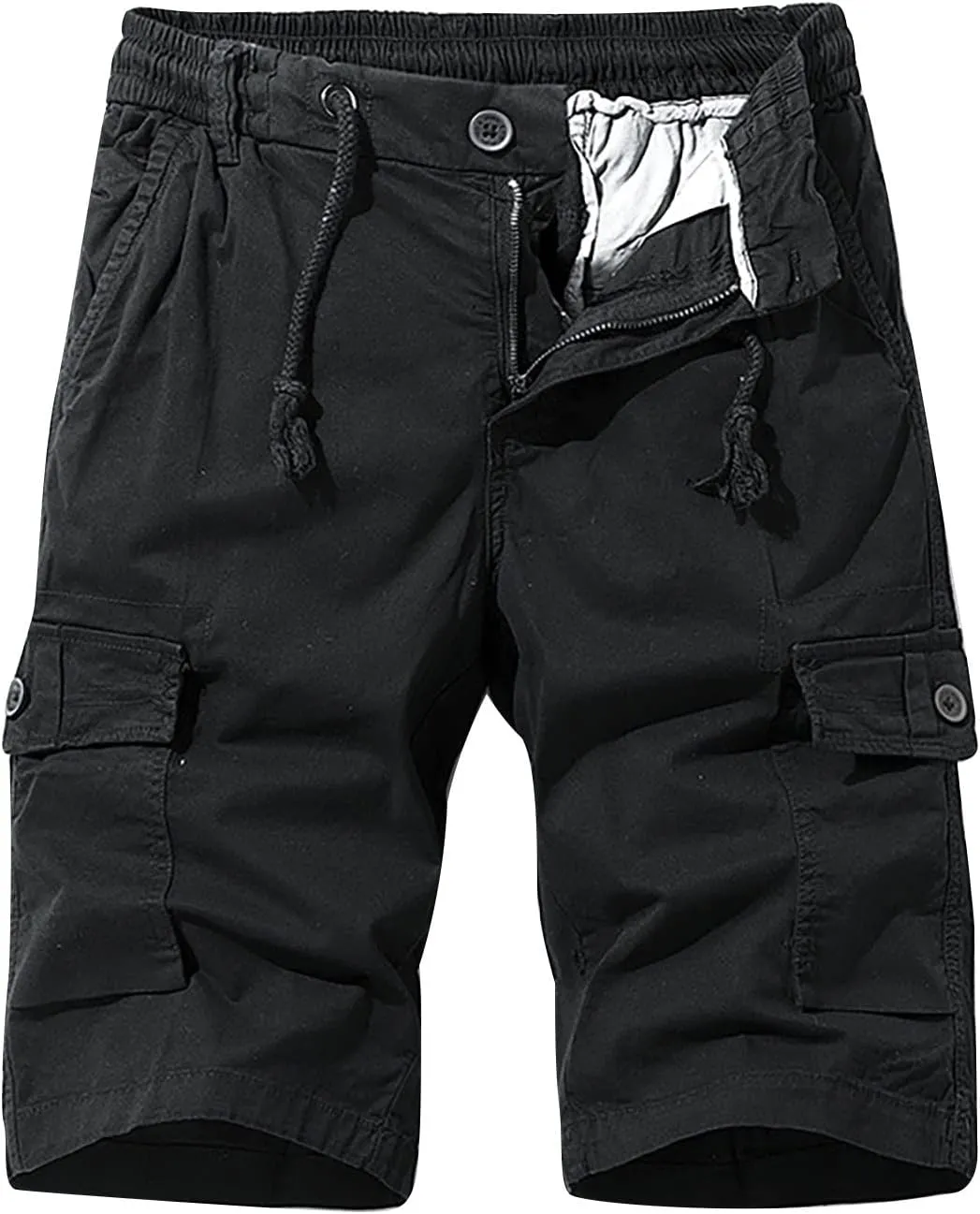 Muscularfit Big and Tall Shorts for Men Cotton Cargo Shorts Multi Pocket Elastic Waist Drawstring Tooling Shorts Hiking Short