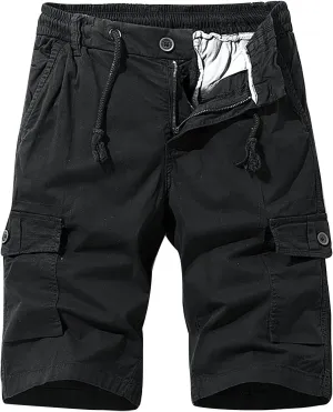 Muscularfit Big and Tall Shorts for Men Cotton Cargo Shorts Multi Pocket Elastic Waist Drawstring Tooling Shorts Hiking Short