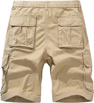 Muscularfit Cotton Shorts Men Big and Tall Athletic Gym Cargo Shorts Drawstring Elastic Waist Summer Beach Tooling Shorts