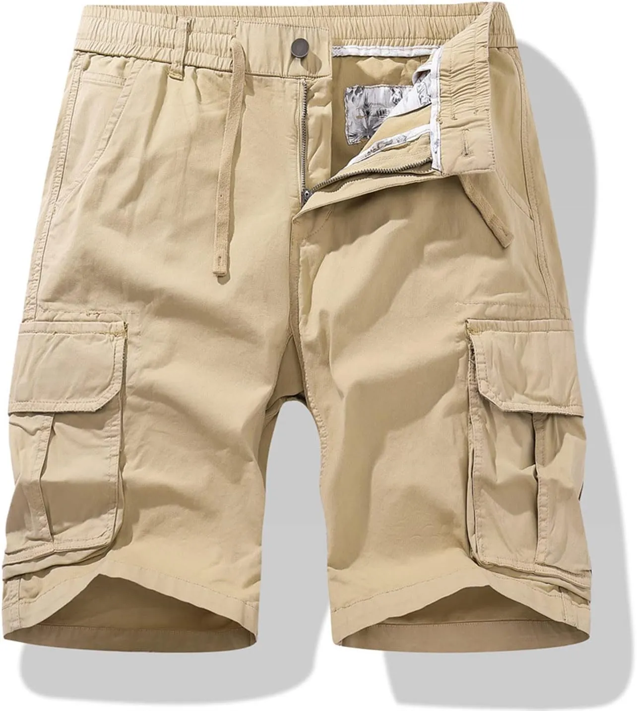 Muscularfit Cotton Shorts Men Big and Tall Athletic Gym Cargo Shorts Drawstring Elastic Waist Summer Beach Tooling Shorts