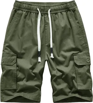 Muscularfit Mens Cotton Cargo Shorts with Pockets Drawstring Elastic Waist Camouflage Shorts Regular Fit Camo Athletic Shorts