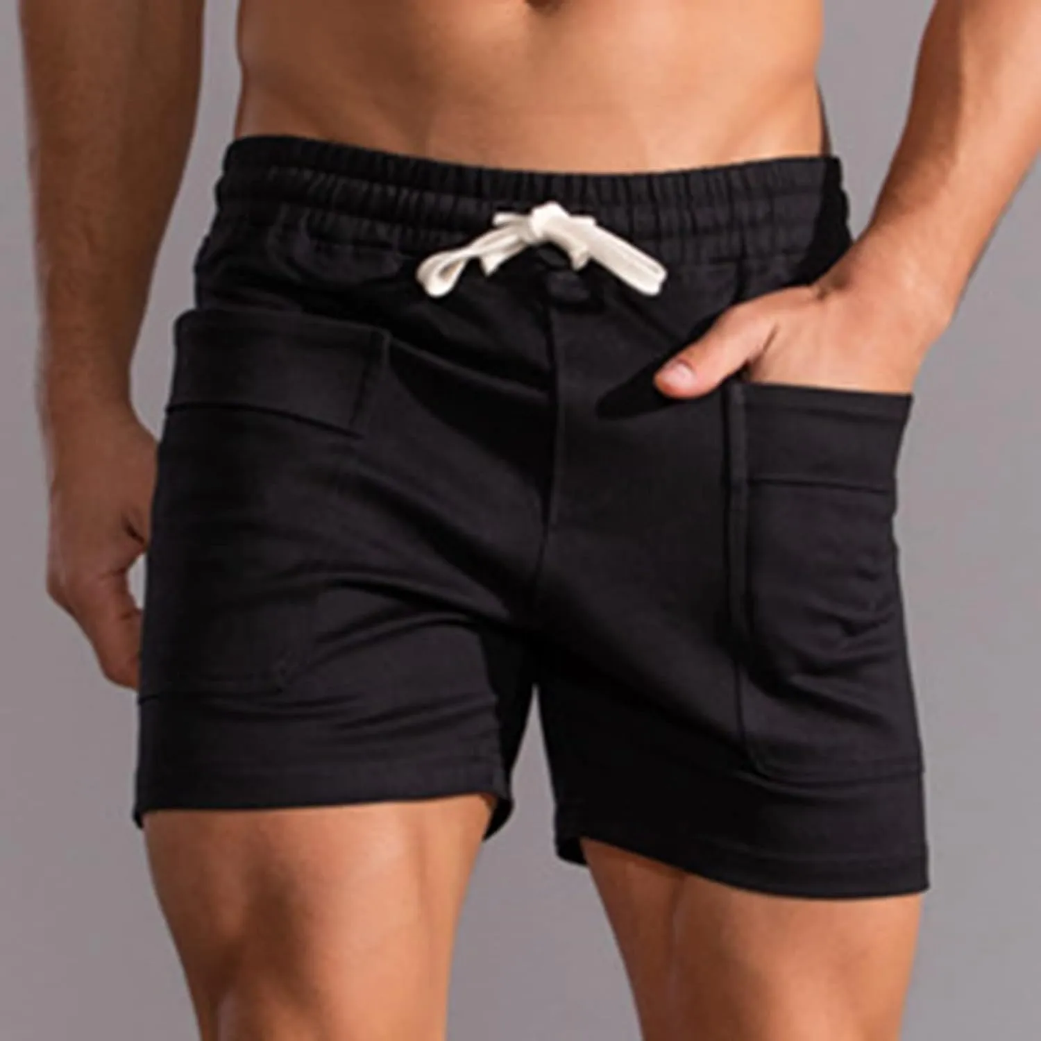 Muscularfit Mens Shorts Casual Stretch Waist Cotton Shorts Multi Pocket Drawstring Elastic Waist Cargo Shorts Regular Shorts