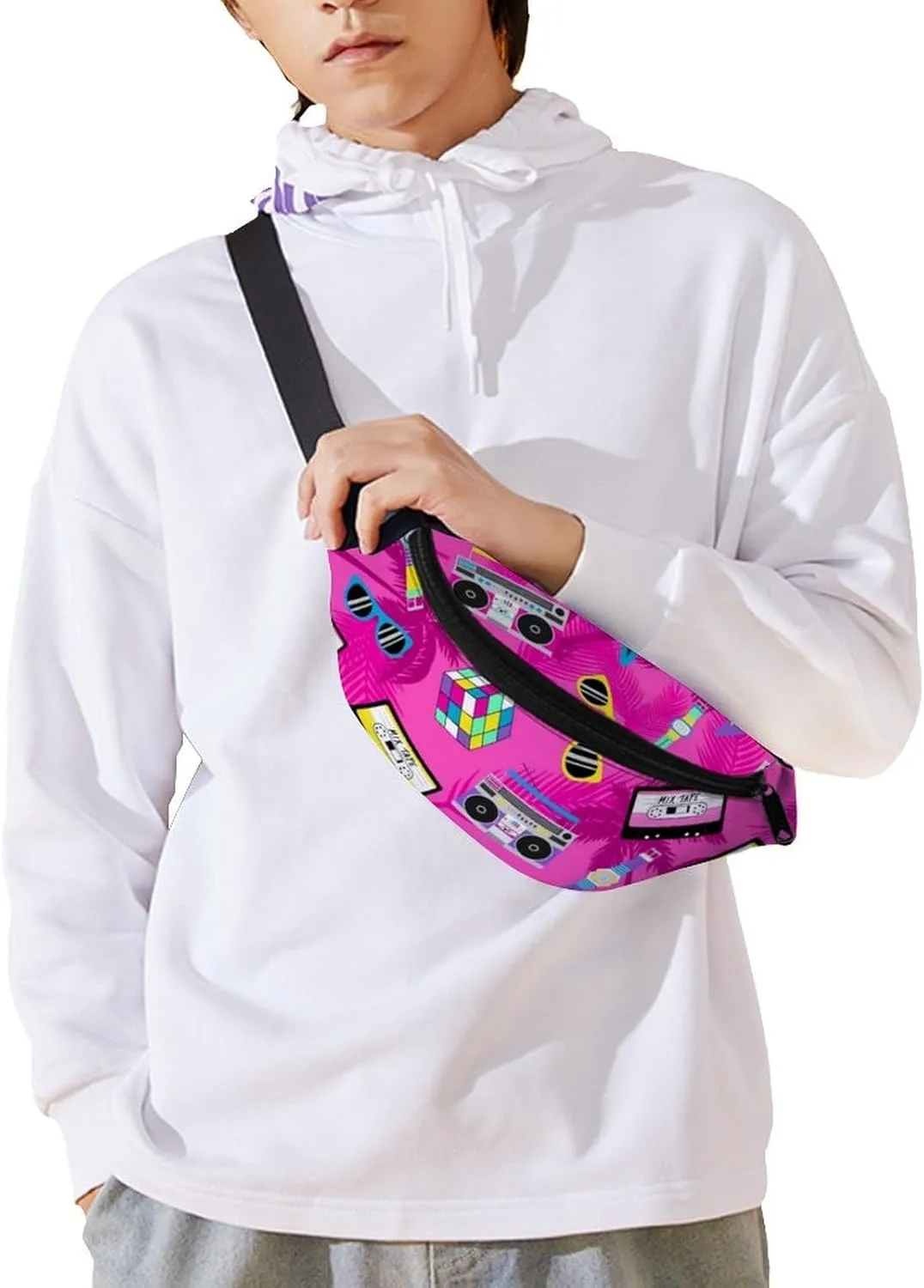 Music And Fun Pink Design Crossbody Waist Bag with Large Capacity And Portability