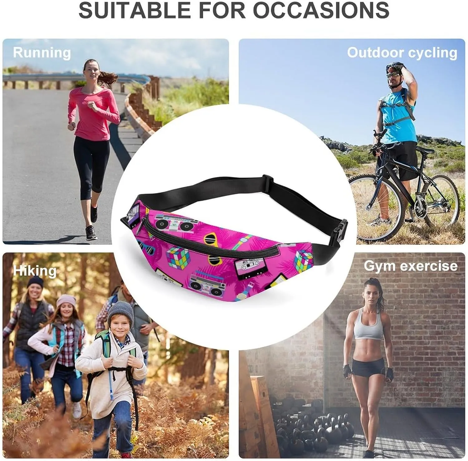 Music And Fun Pink Design Crossbody Waist Bag with Large Capacity And Portability