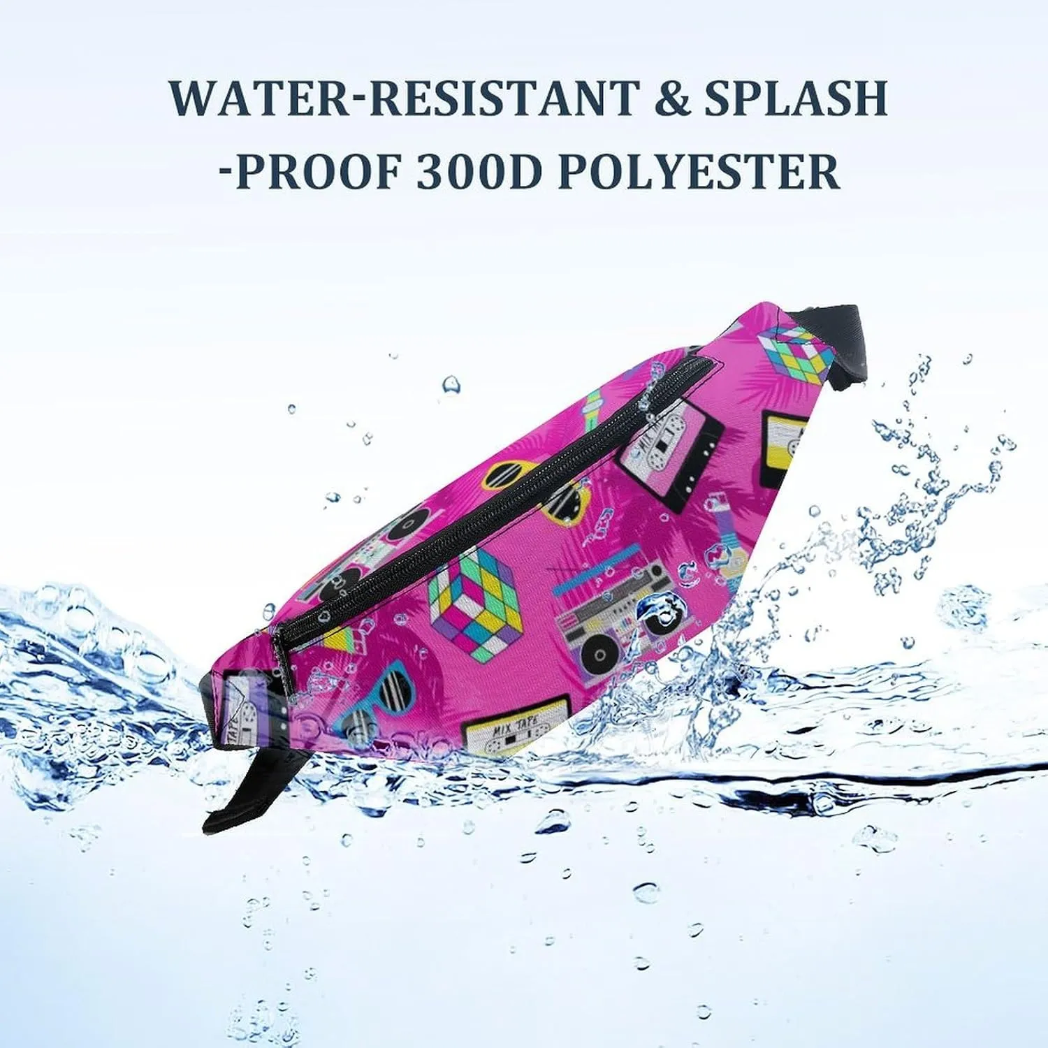 Music And Fun Pink Design Crossbody Waist Bag with Large Capacity And Portability