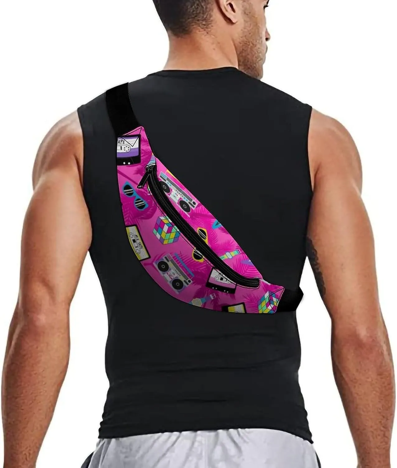 Music And Fun Pink Design Crossbody Waist Bag with Large Capacity And Portability