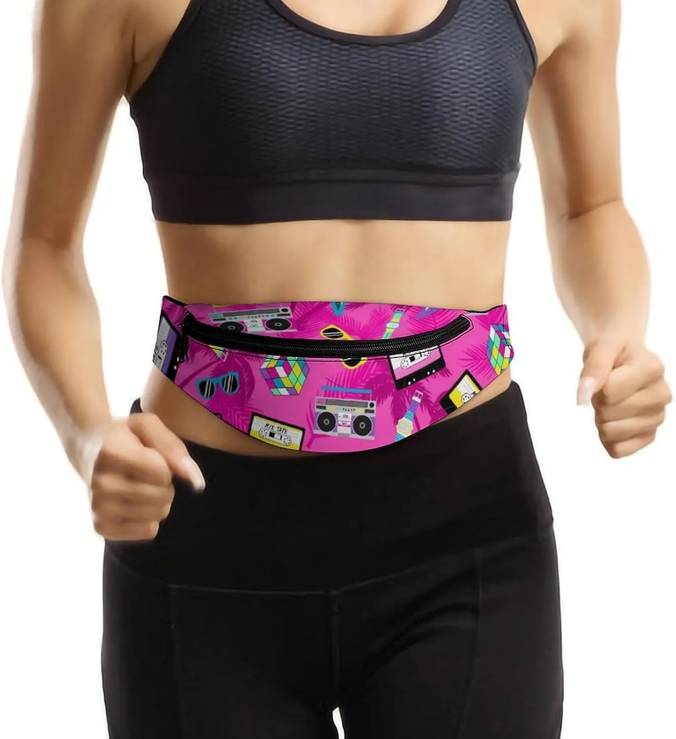 Music And Fun Pink Design Crossbody Waist Bag with Large Capacity And Portability