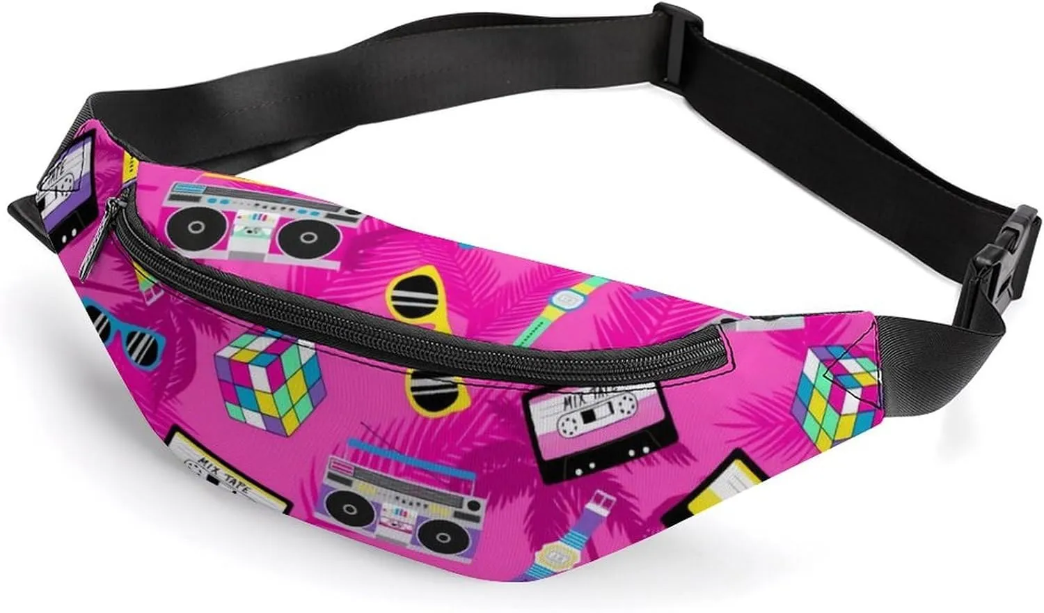 Music And Fun Pink Design Crossbody Waist Bag with Large Capacity And Portability