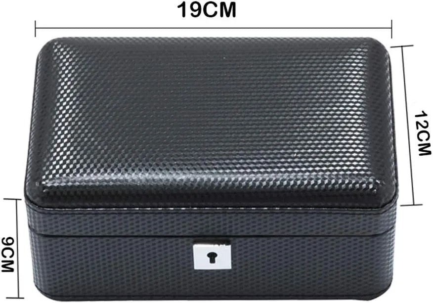 MUSUMI 3 Watch Jewellery Display Storage Box Case Carbon Fiber Bracelet Tray with 3 Removal Storage Pillows and Lockable Metal Lock (Beige)