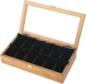 MUSUMI Watch Box Display Storage Box Jewelry Collection Case Organiser Holder with Removable 12 Watch Pillows Lockable Metal Buckle (Wood Color)