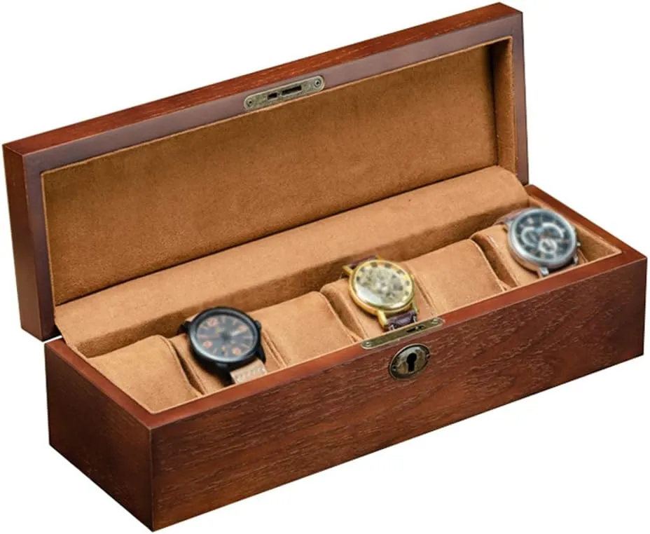 MUSUMI Watch Box Wooden for Men Women 6 Slots Jewelry Bracelet Display Storage Case Showcase Organiser with Soft Pillows and Lockable Metal Lock