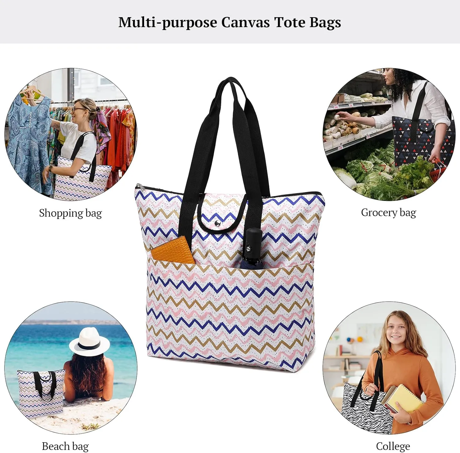 mygreen Foldable Work Tote Bags For Women Large Tote Travel Bag, Nurse Bag, Teacher Bag, Mom Bag