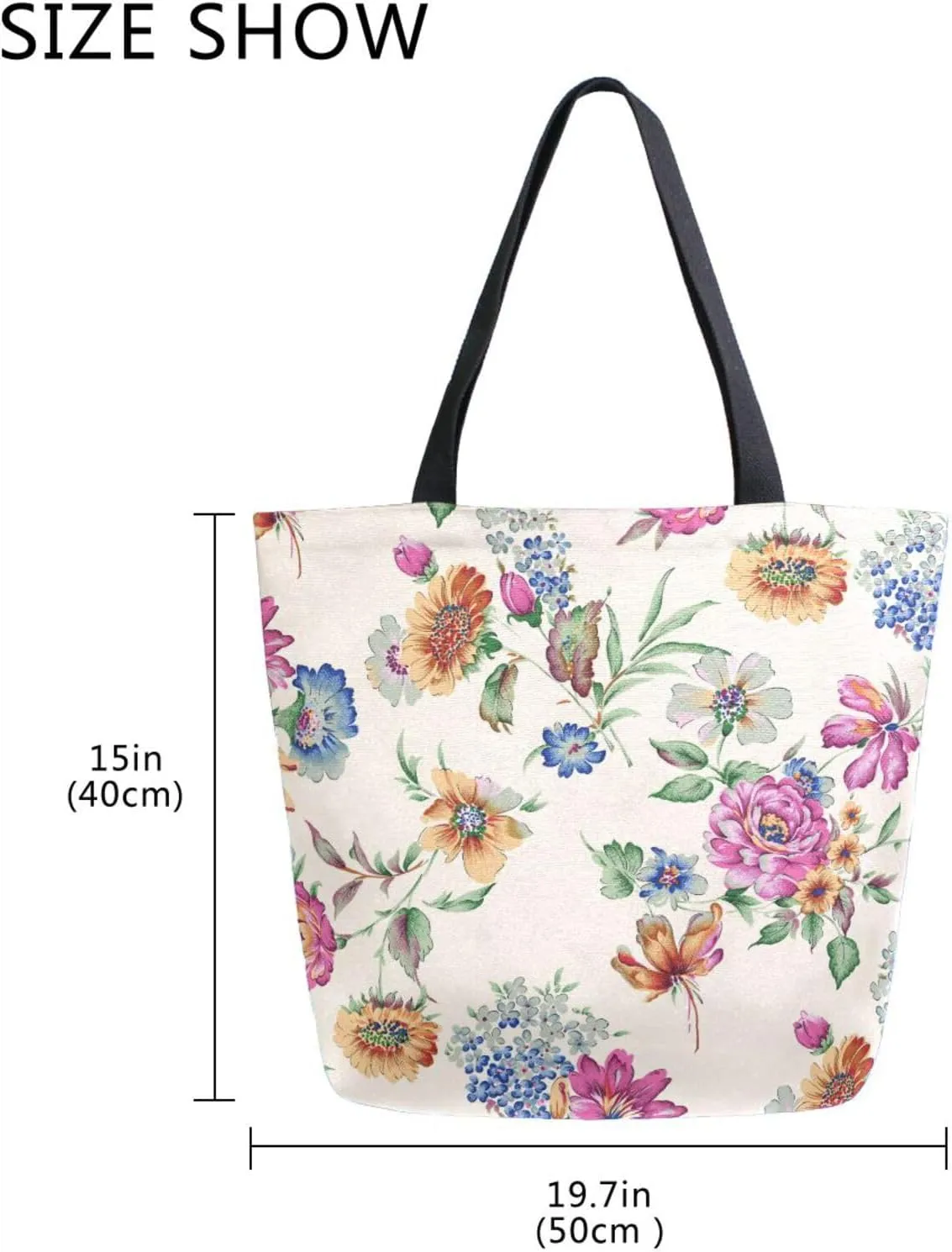Naanle Canvas Tote Bag Large Women Casual Shoulder Bag Handbag Ethnic Flower Canvas Tote Bag Reusable Grocery Shopping Bag