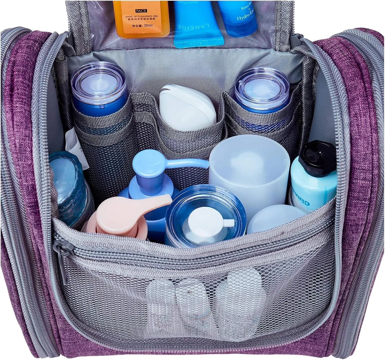 Narwey Small Hanging Toiletry Bag Women Travel Makeup Bag Organizer Toiletries Bag for Travel Size Essentials Accessories Cosmetics (Medium, Dark Purple)