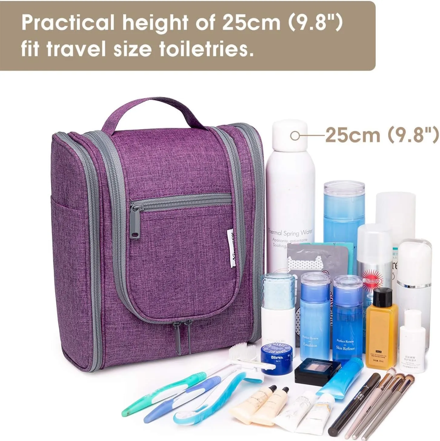 Narwey Small Hanging Toiletry Bag Women Travel Makeup Bag Organizer Toiletries Bag for Travel Size Essentials Accessories Cosmetics (Medium, Dark Purple)